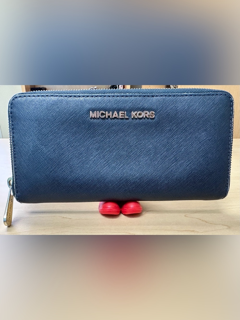 Michael Kors Black Saffiano Zip Around Wallet with Gold Logo